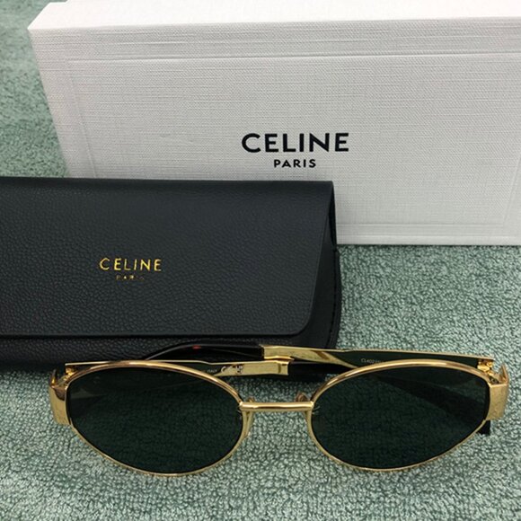 Celine Accessories - Celine Triomphe Gold Metal Sunglasses with Green Lenses